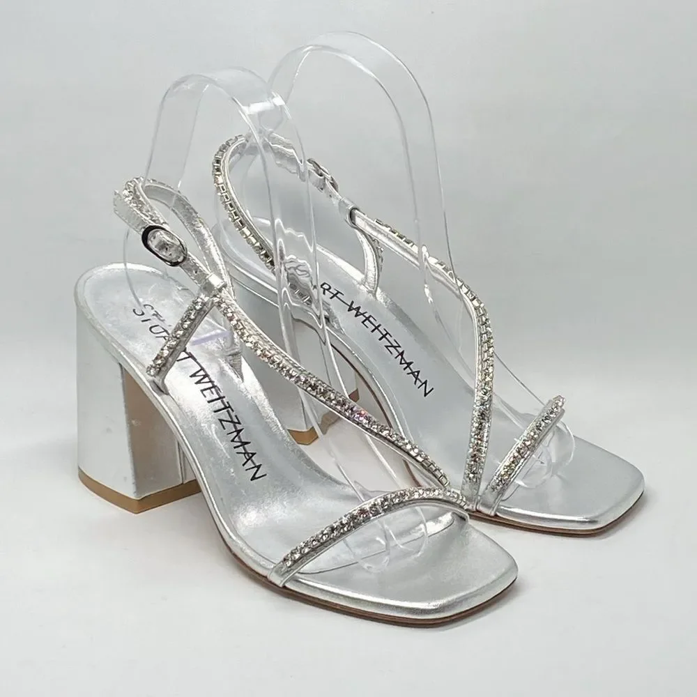 Stuart Weitzman Embellished Metallic Leather Sandals size 6